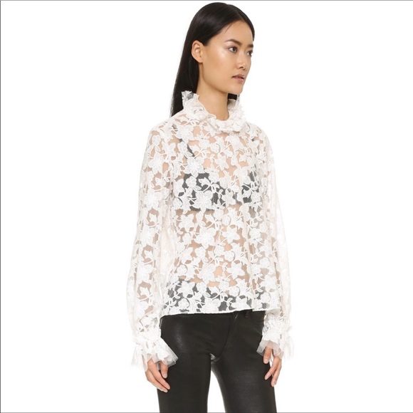 Alexis Embroidered Lace Ruffled Mock Neck Top - Picture 5 of 8